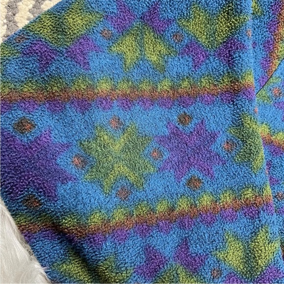 Vintage L.L. Bean Made USA Multicolored Pattern Fleece Snap Sweater - Picture 14 of 16